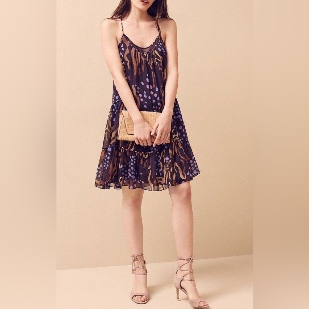 DVF Diane von Furstenberg Baylee Print Brown Black Silk Slipdress Small